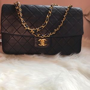 Chanel Vintage Single Flap bag Navy lambskin